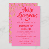 ハローゴスガレンティーンズデイピンク招待状 招待状 (正面/裏面)