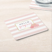 ハローゴスピンクストライプ赤面牡丹コースター スクエアペーパーコースター (アングル)