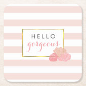 ハローゴスピンクストライプ赤面牡丹コースター スクエアペーパーコースター (正面)