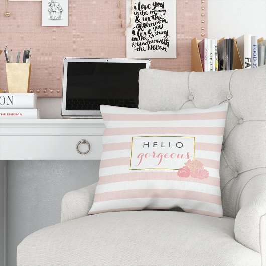 ハローゴスピンクストライプ赤面牡丹フローラ クッション