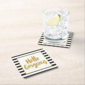 ハローゴスフェイク金ゴールドグリッターストライプの スクエアペーパーコースター (インサイチュ)