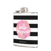 ハローゴスブラックストライプ&ピンクウォーターカラー フラスク (左)