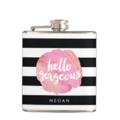 ハローゴスブラックストライプ&ピンクウォーターカラー フラスク (正面)
