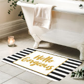 ハローゴスブラック&ホワイト金ゴールドグリッターストライプ バスマット