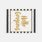 ハローゴスブラック&ホワイト金ゴールドグリッターストライプ フリースブランケット (正面(横))