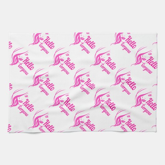 ハローゴスラブリーレディ顔スケッチタイポグラフィ キッチンタオル (横)