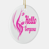 ハローゴスラブリーレディ顔スケッチタイポグラフィ セラミックオーナメント (右)