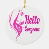 ハローゴスラブリーレディ顔スケッチタイポグラフィ セラミックオーナメント (正面)