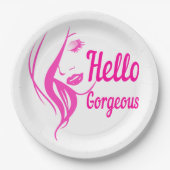 ハローゴスラブリーレディ顔スケッチタイポグラフィ ペーパープレート (正面)