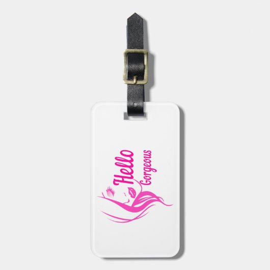 ハローゴスラブリーレディ顔スケッチタイポグラフィ ラゲッジタグ (正面縦)