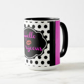 ハローゴス白黒水玉模様ホットピンクマグ マグカップ (正面右)