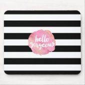 ハローゴス | ブラックストライプとピンクウォーターのカラー マウスパッド (正面)