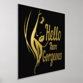 ハローゴリーレディ顔スケッチタイポグラフィ金ゴールド 箔ポスター (レイダウン)