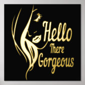 ハローゴリーレディ顔スケッチタイポグラフィ金ゴールド 箔ポスター (正面)