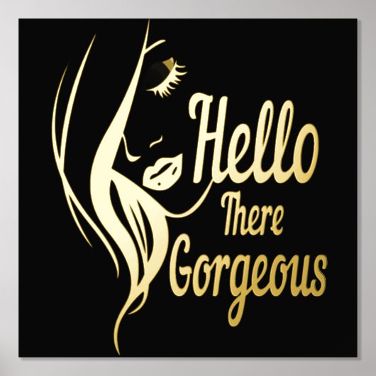 ハローゴリーレディ顔スケッチタイポグラフィ金ゴールド 箔ポスター (正面)