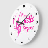 ハローゴージャスラブリーレディ顔スケッチタイポグラフィ ラージ壁時計 (傾斜)