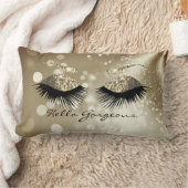 ハローゴージャス-金ゴールドまつげと眉 ランバークッション (ブランケット)