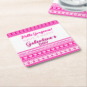 ハローゴージャージーガレンティンの日かわいいピンクのハート スクエアペーパーコースター (アングル)