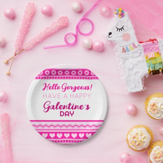 ハローゴージャージーガレンティンの日かわいいピンクのハート ペーパープレート (パーティー)