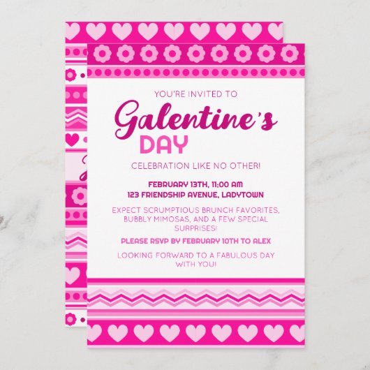 ハローゴージャージーガレンティンの日かわいいピンクのハート 招待状 (正面/裏面)