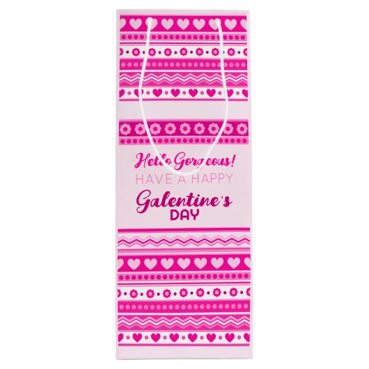 ハローゴージャージーガレンティンデーかわいいピンクのハート名 ワインギフトバッグ (裏面)