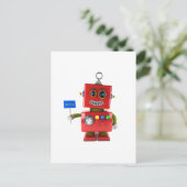 ハローサイン付き赤いトイロボット ポストカード (スタンド正面)