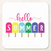 ハローサマーアイスポップ・アートの スクエアペーパーコースター (正面)