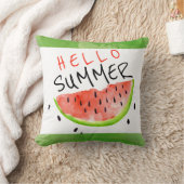 ハローサマーウォーターカラースイカ緑ホワイト クッション (ブランケット)