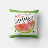 ハローサマーウォーターカラースイカ緑ホワイト クッション (正面)