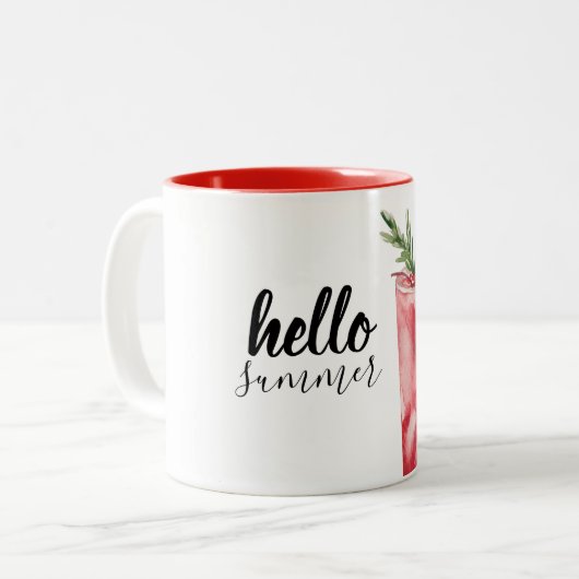 ハローサマーウォーターカラーレッドさくらんぼカクテル ツートーンマグカップ (正面左)