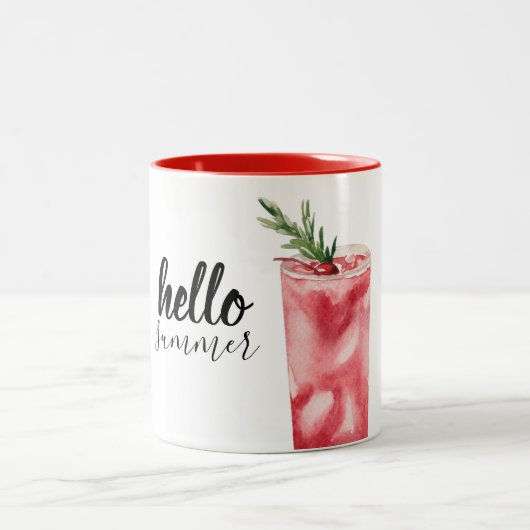 ハローサマーウォーターカラーレッドさくらんぼカクテル ツートーンマグカップ (中央)