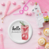 ハローサマーウォーターカラーレッドさくらんぼカクテル ペーパープレート (パーティー)