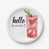 ハローサマーウォーターカラーレッドさくらんぼカクテル ペーパープレート (正面)