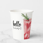 ハローサマーウォーターカラーレッドさくらんぼカクテル 紙コップ (正面)