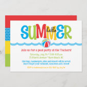ハローサマーカラフルビーチボールウェーブズプールパーティー 招待状 (正面/裏面)