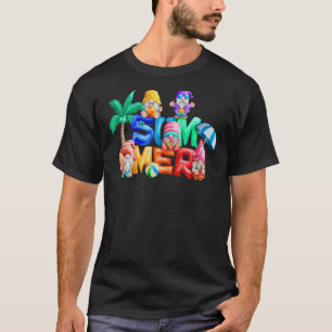 ハローサマーカラフル格言ビーチバカイ夏期 Tシャツ