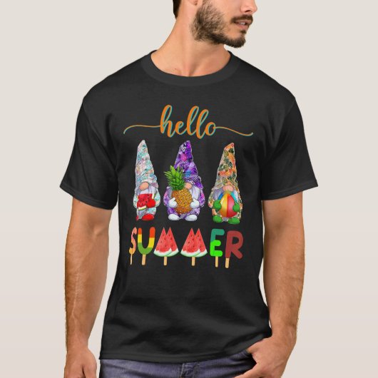 ハローサマーカラフル格言夏期ビーチバカット Tシャツ (正面)