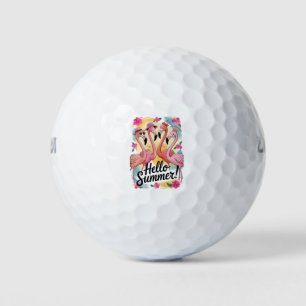 ハローサマーキュートフラミンゴビーチバケーショントロピカル ゴルフボール