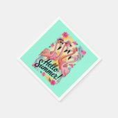 ハローサマーキュートフラミンゴビーチバケーショントロピカル スタンダードカクテルナプキン (角)