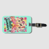 ハローサマーキュートフラミンゴビーチバケーショントロピカル ラゲッジタグ (正面横)