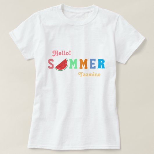 ハローサマースイカパステルカラー文字 Tシャツ (デザイン正面)