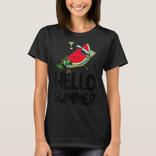 ハローサマースイカ女性愛メロンフルーツ Tシャツ (正面)