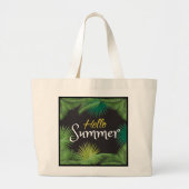 ハローサマートロピカルパームリーフレスフレームボタニカル ラージトートバッグ (正面)