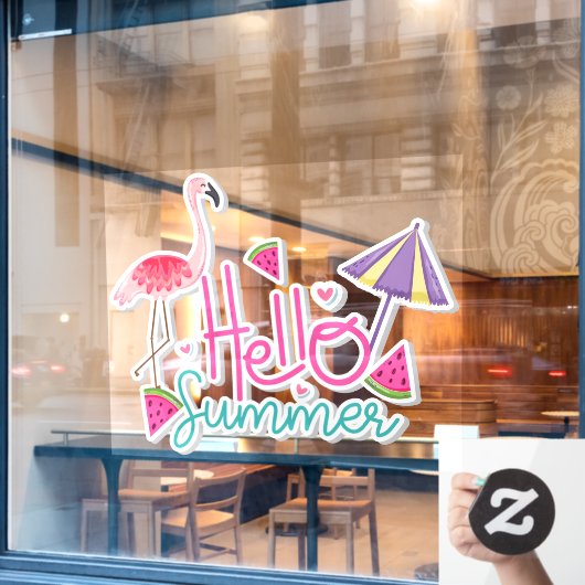 ハローサマートロピカルフラミンゴスイロンパラダイス ウィンドウサイン (カフェ窓)