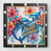 ハローサマードルフィンフローラ スクエア壁時計 (正面)