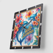 ハローサマードルフィンフローラ スクエア壁時計 (傾斜)