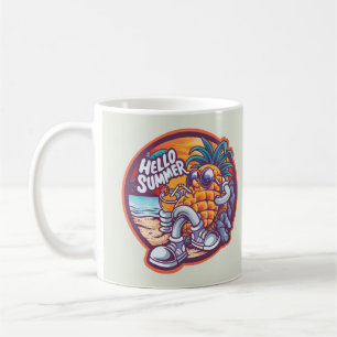 ハローサマーハッピーパイナップルスケッチ コーヒーマグカップ