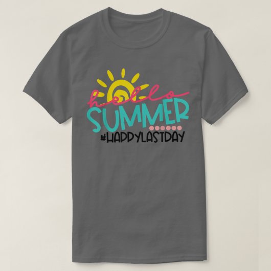 ハローサマーハッピーラストデイ先生学生夕日 Tシャツ (デザイン正面)