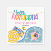 ハローサマーバカラフルナープールパーティー誕生日 スタンダードカクテルナプキン (正面)