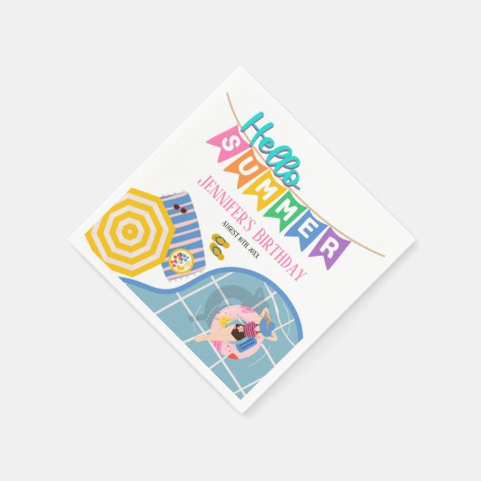 ハローサマーバカラフルナープールパーティー誕生日 スタンダードカクテルナプキン (角)